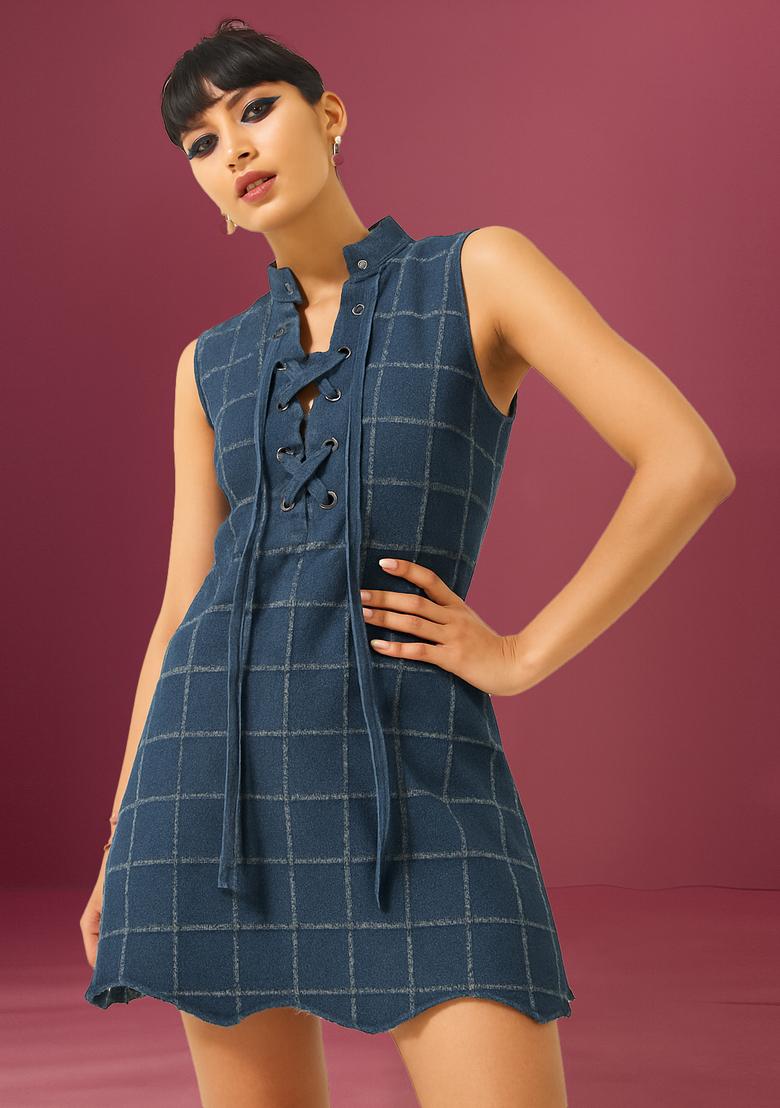 Blue Patchwork Denim Dress