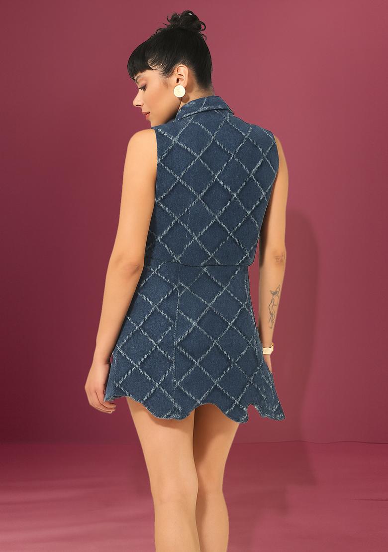Blue Patchwork Denim Dress