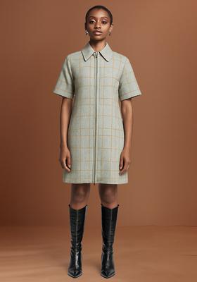 Grey Foil Print Cotton Denim Dress