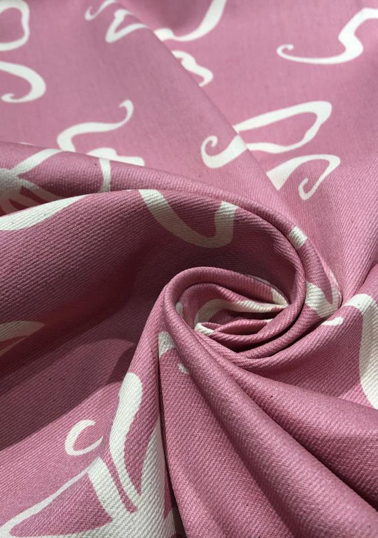 Pink Printed Cotton Denim Dress