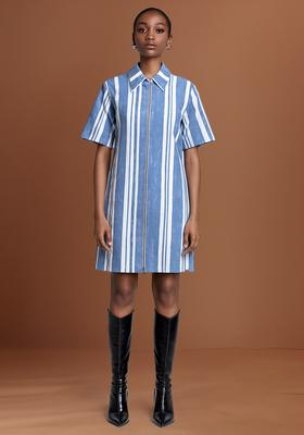 Light Blue Striped Cotton Denim Dress