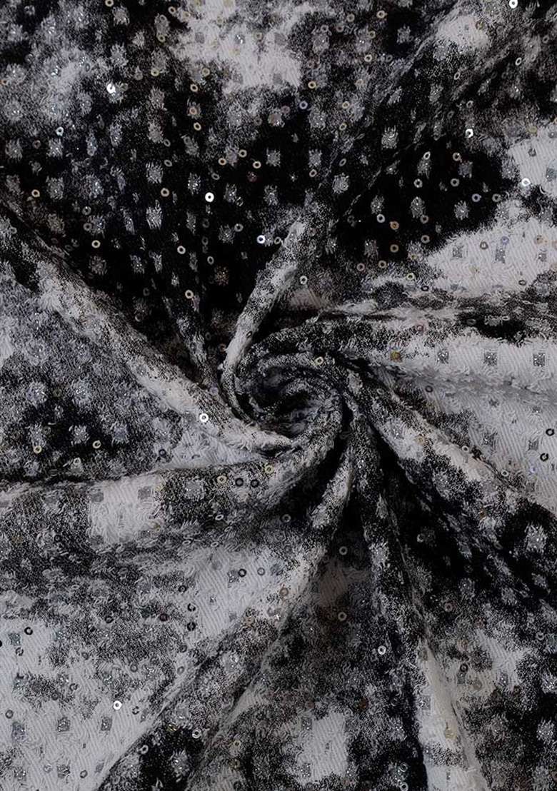 Black And White Sequin Work Cotton Denim Dress - Indya