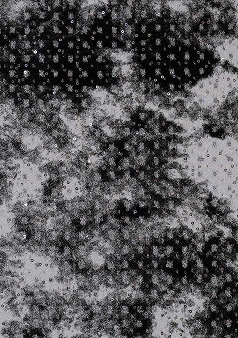 Black And White Sequin Work Cotton Denim Dress - Indya