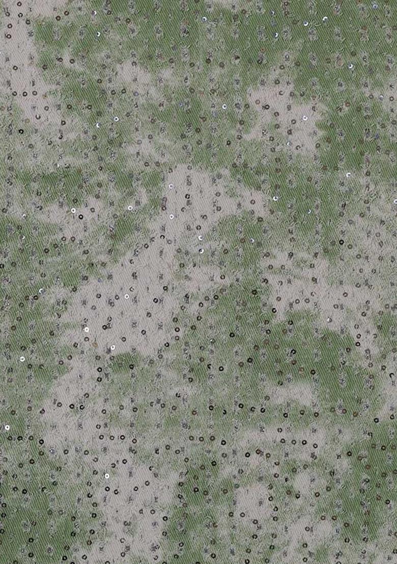 Sage Green Sequin Work Cotton Denim Dress - Indya