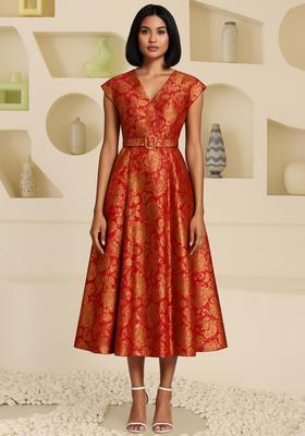 Red Jacquard  Dress