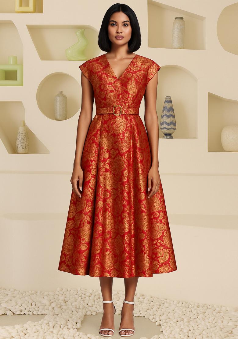 Red Brocade Dress