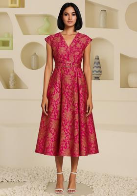Hot Pink Jacquard  Dress