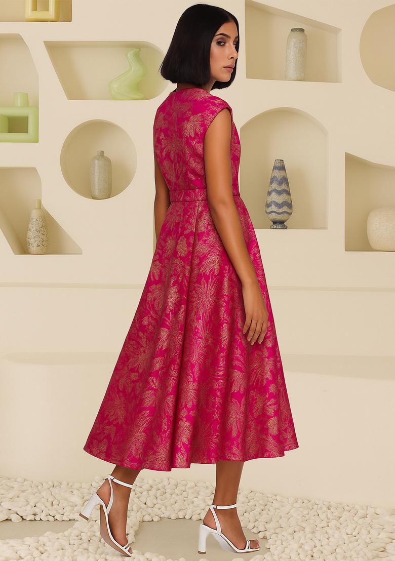 Hot Pink Jacquard  Dress - Indya