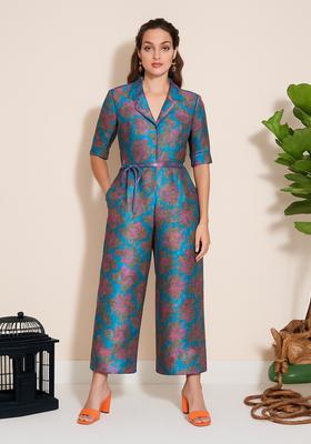 Blue Jacquard  Jumpsuit