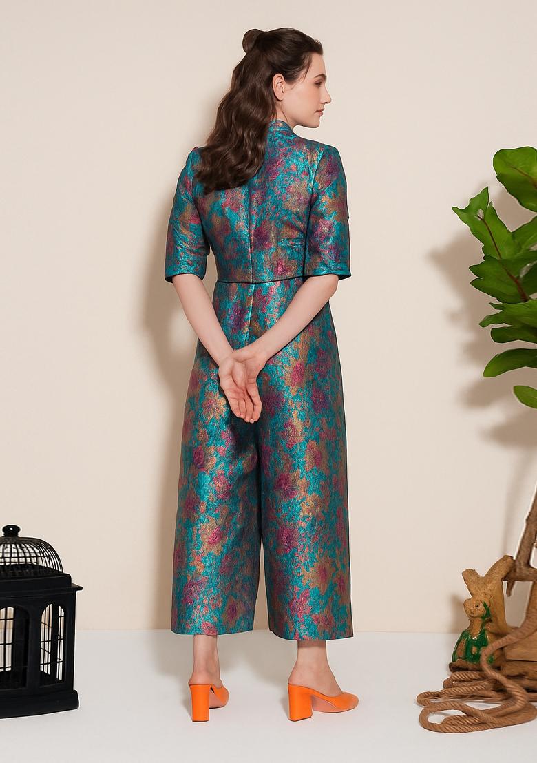 Blue Brocade Jumpsuit
