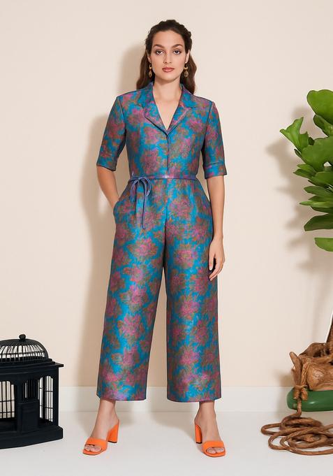 Blue Brocade Jumpsuit