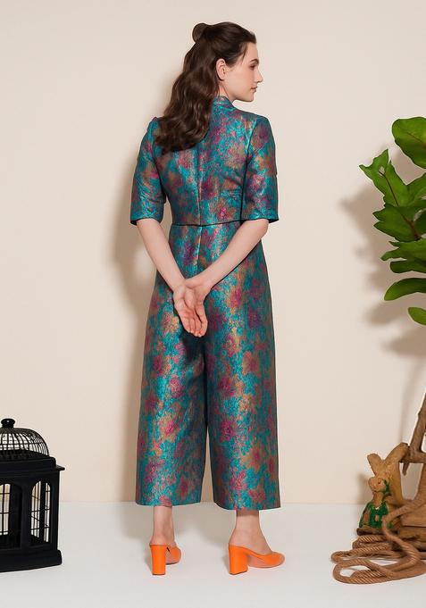 Blue Brocade Jumpsuit
