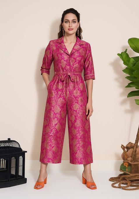 Magenta Brocade Jumpsuit