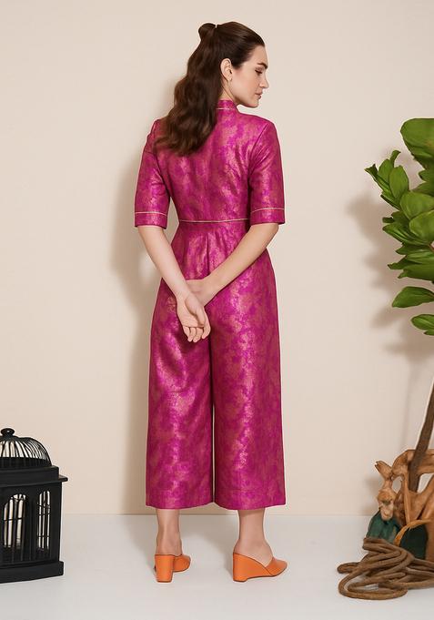 Magenta Brocade Jumpsuit