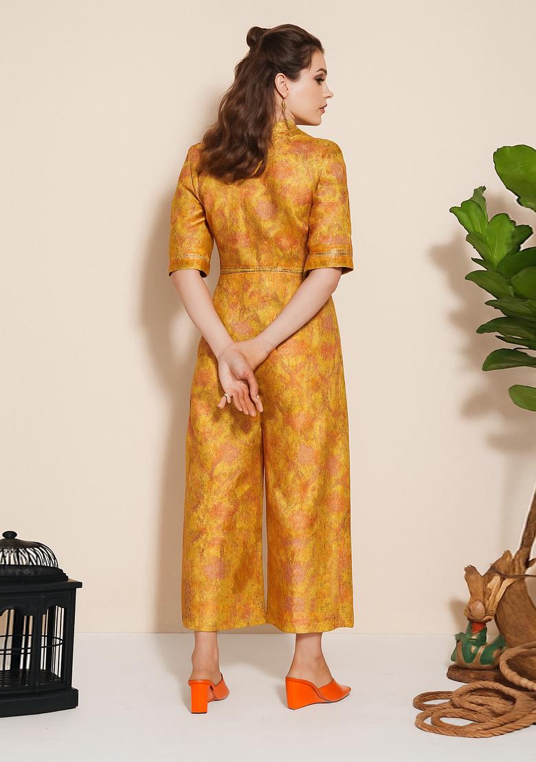 Yellow Jacquard  Jumpsuit - Indya