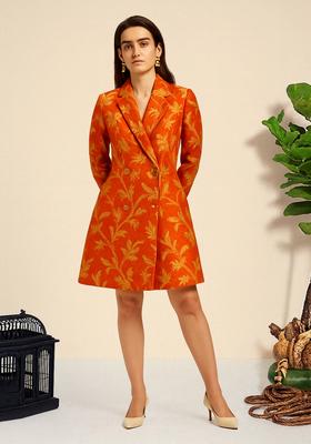 Orange Jacquard  Dress
