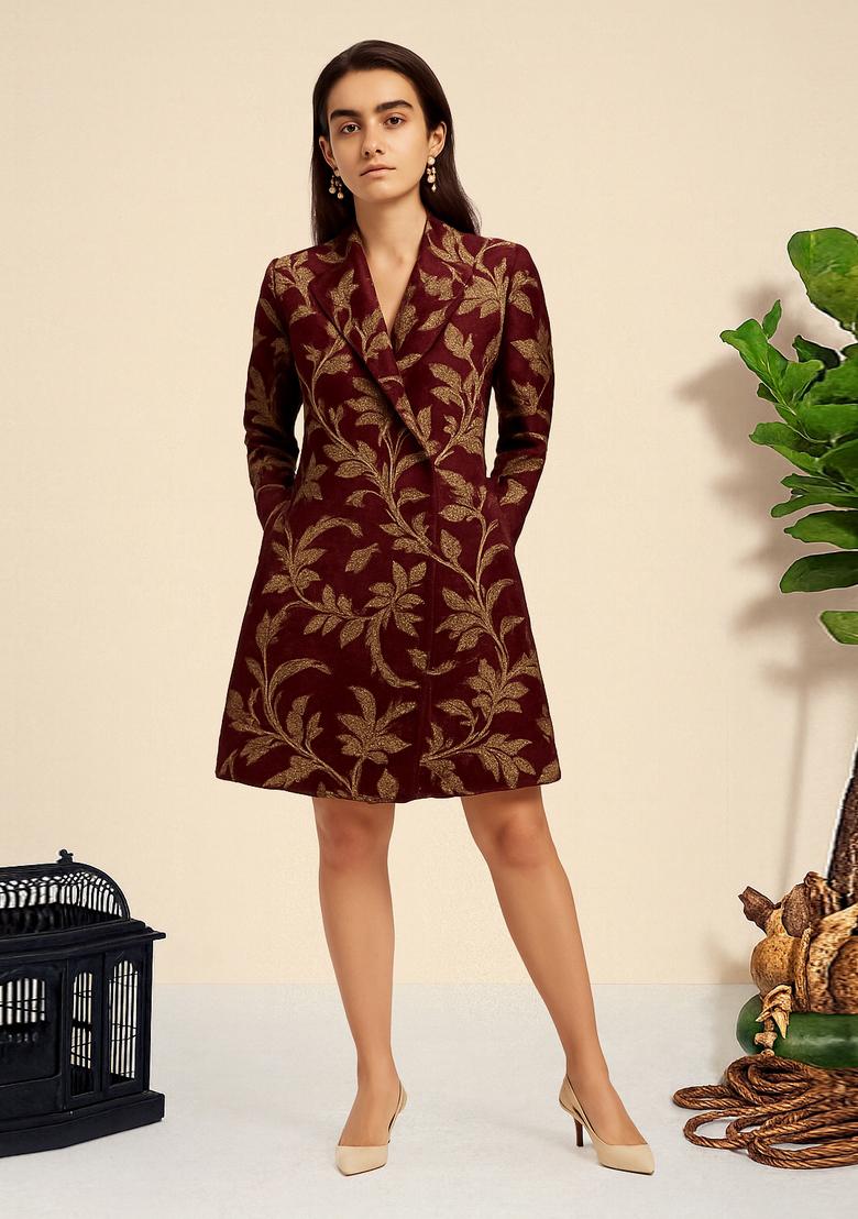 Dark Maroon Brocade Dress