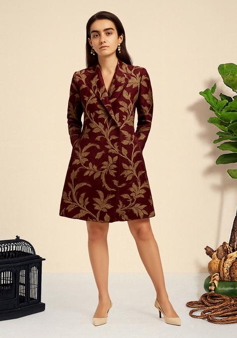 Dark Maroon Brocade Dress