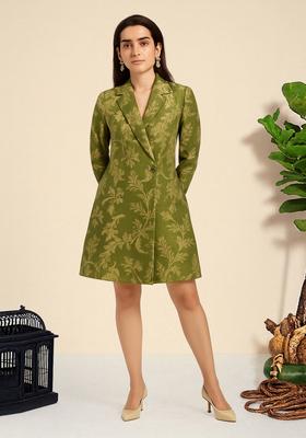 Henna Green Jacquard  Dress