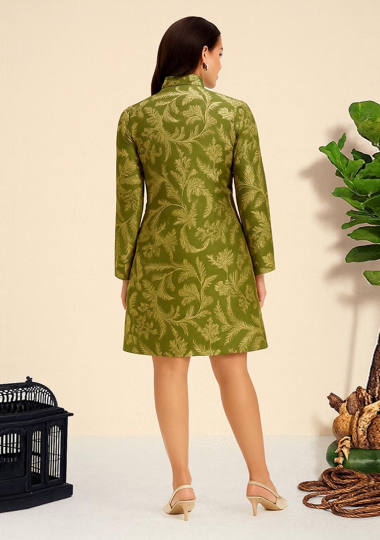 Henna Green Brocade Dress