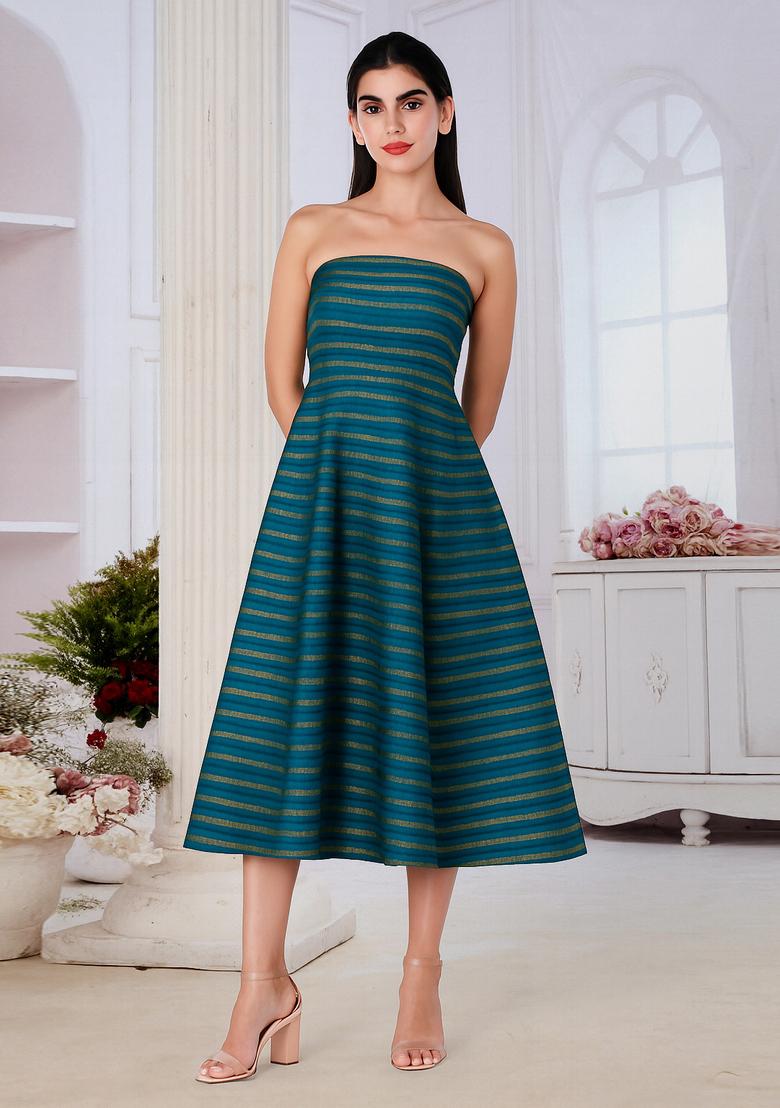 Turquoise Blue Brocade Dress