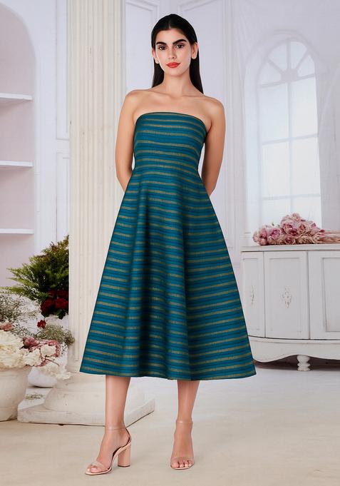 Turquoise Blue Brocade Dress