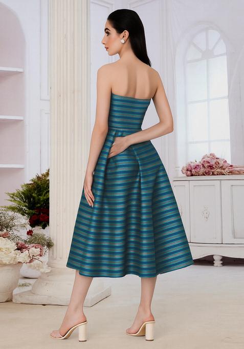 Turquoise Blue Brocade Dress