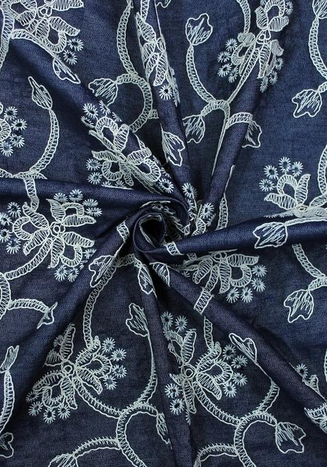 Blue Embroidered Denim Dress