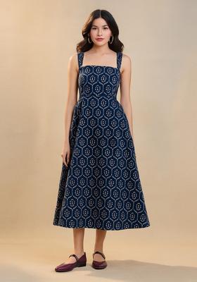 Blue Embroidered Denim Dress