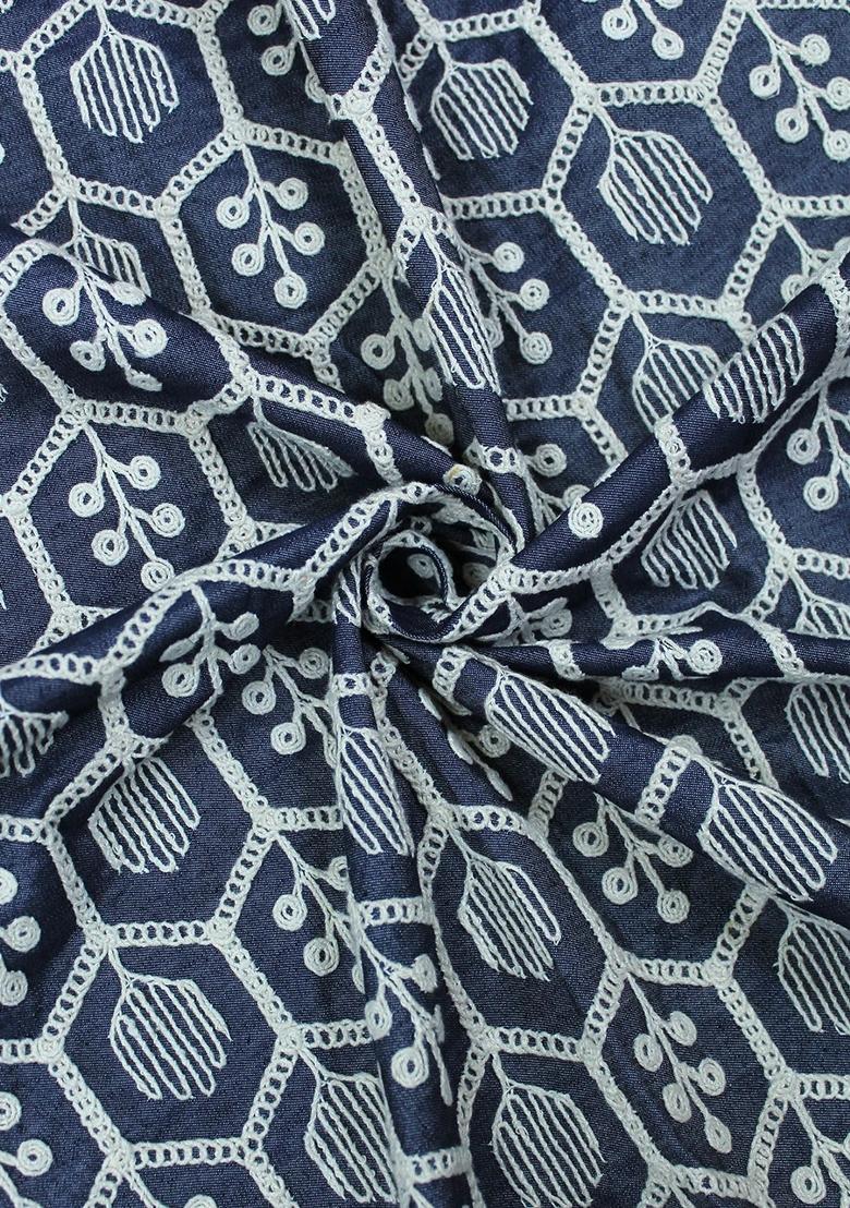 Blue Embroidered Denim Dress