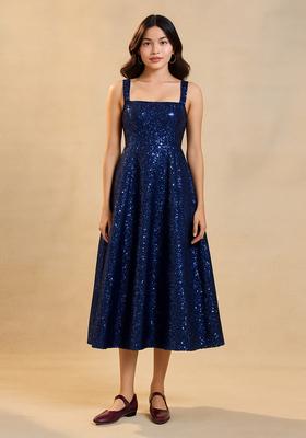 Blue Sequin Denim Dress