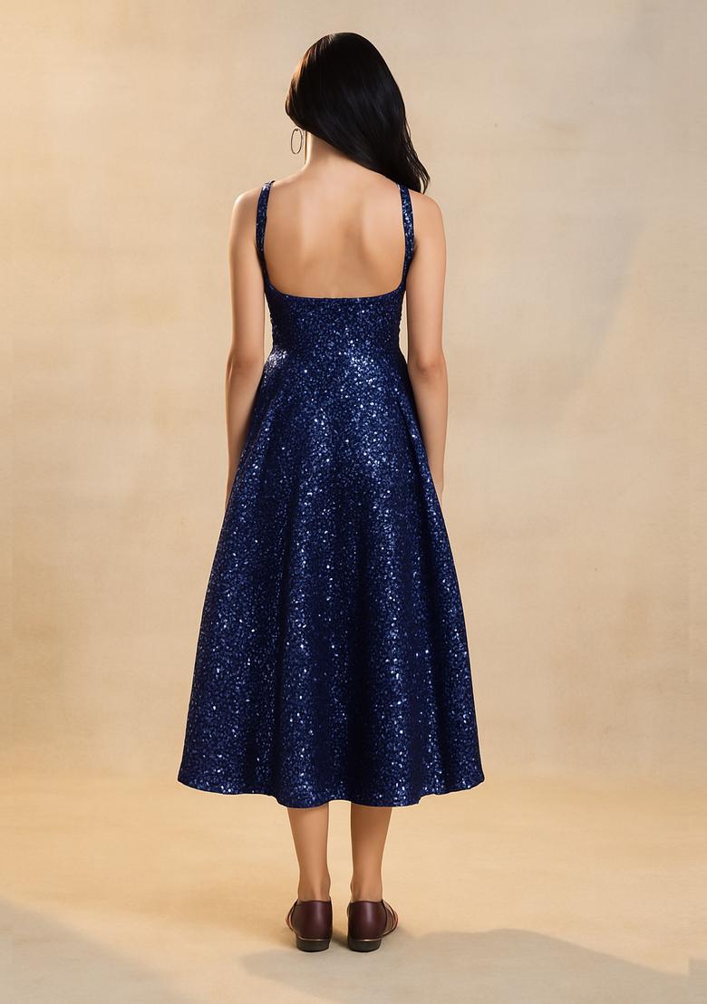 Blue Sequin Denim Dress - Indya