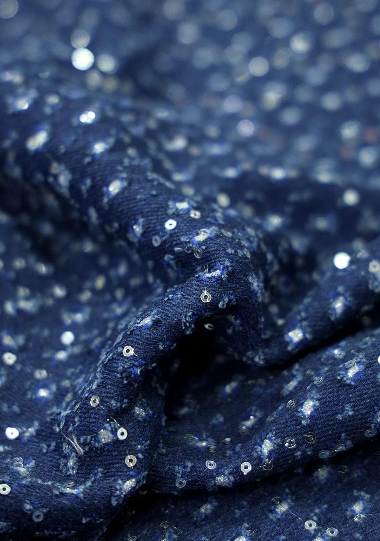 Blue Sequin Denim Dress - Indya