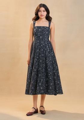 Blue Printed Denim Dress