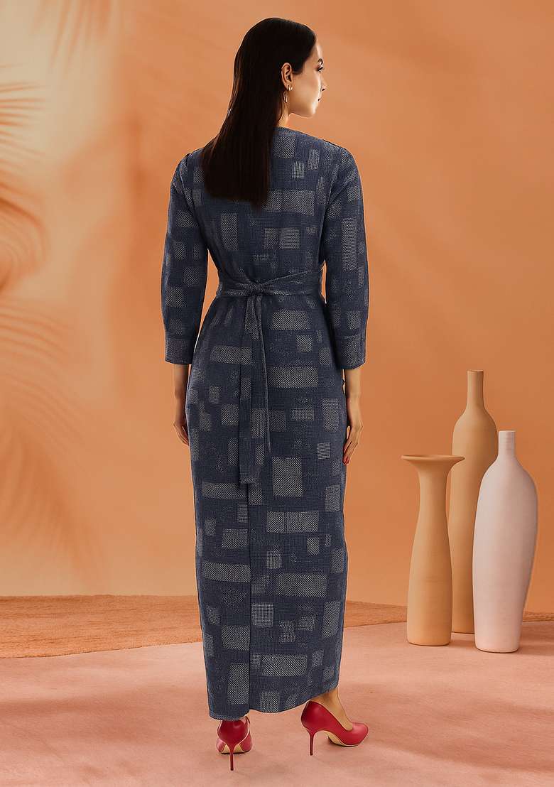Blue Jacquard Denim Dress - Indya