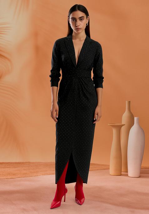 Black Printed Denim Dress