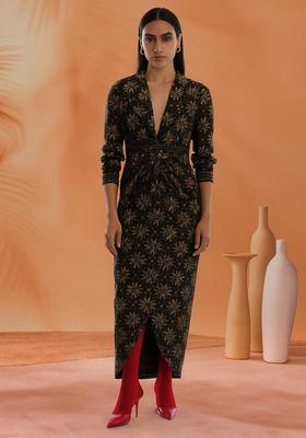 Black Foil Printed Denim Dress