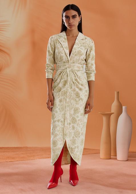 White Printed Denim Dress