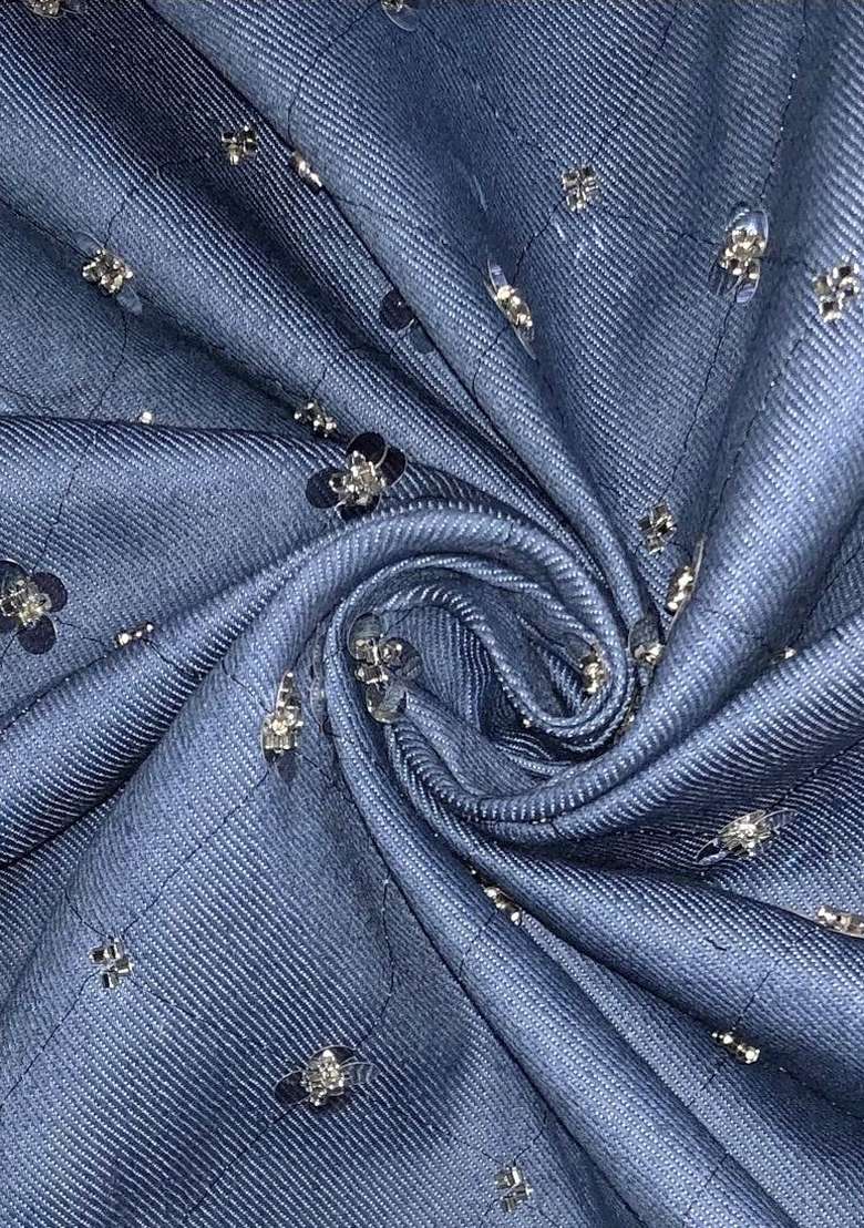 Blue Sequin Cotton Denim Dress - Indya