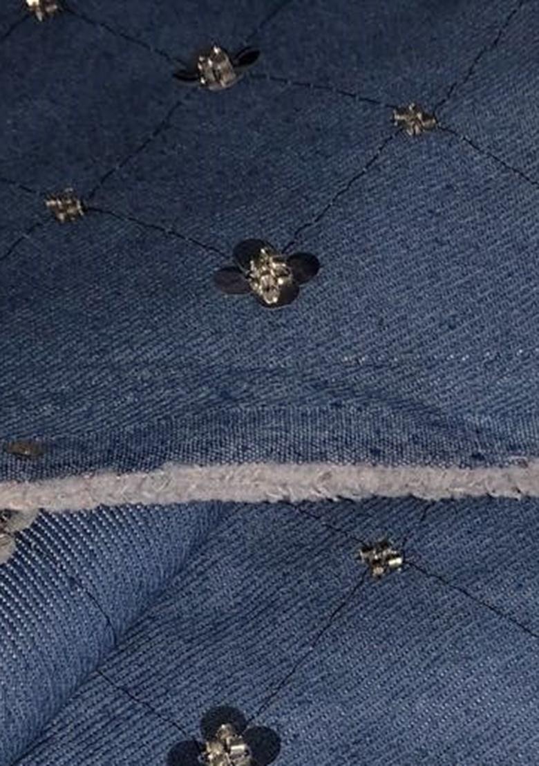 Blue Sequin Cotton Denim Dress - Indya