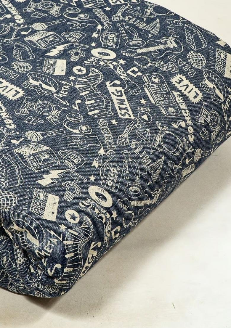 Blue Printed Denim Dress - Indya