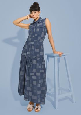 Blue Jacquard Denim Dress