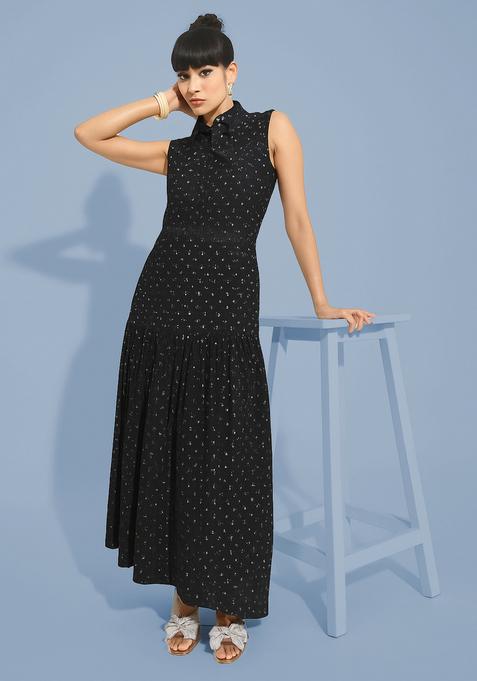 Black Printed Denim Dress