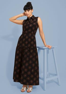 Black Foil Printed Denim Dress