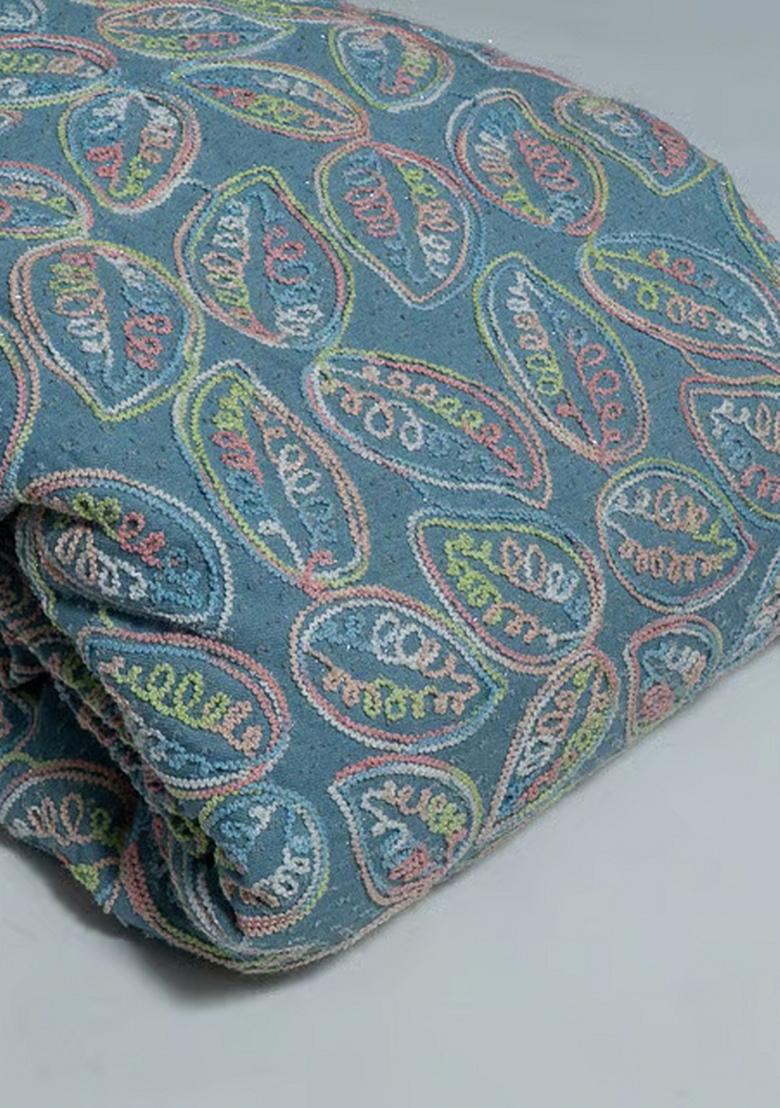 Blue Embroidered Denim Dress