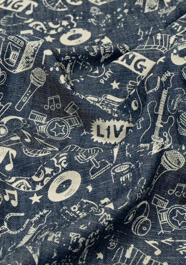 Blue Printed Denim Dress