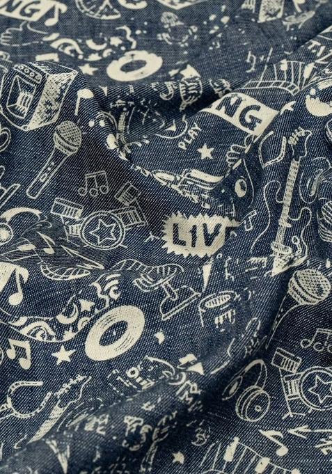 Blue Printed Denim Dress