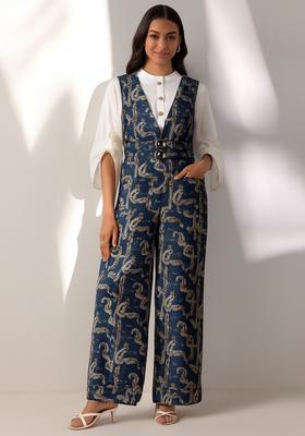 Dark Blue Embroidered Denim Dress