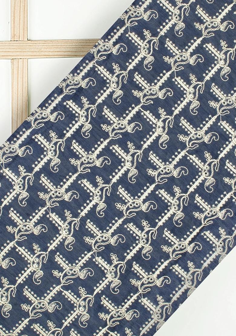 Dark Blue Embroidered Denim Dress - Indya