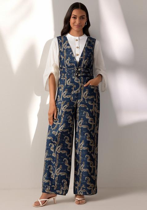 Dark Blue Embroidered Denim Dress